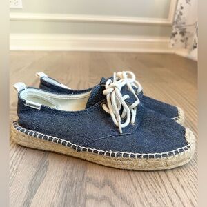 Soludos Lace Up Platform Espadrille Shoe in Denim